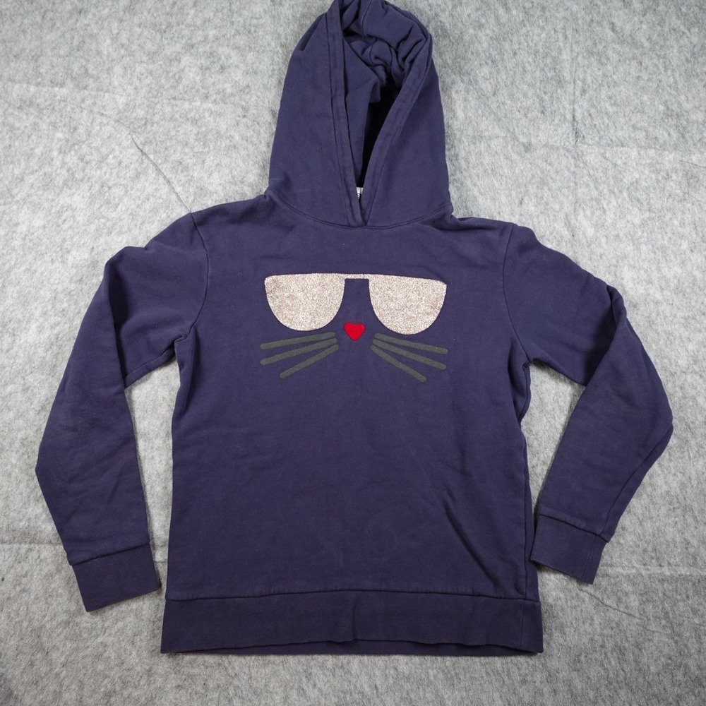Karl Lagerfeld Sweatshirt Women Small Blue Choupette Cat Glitter Heart Hoodie
